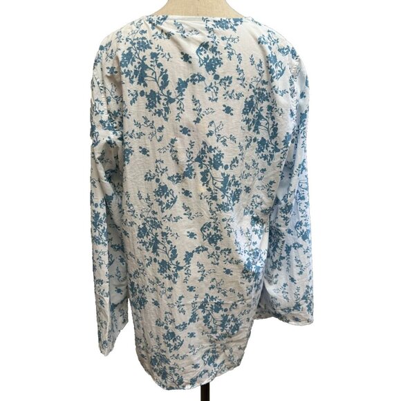 Women's Quick Dry Cover Up White Blue Floral Snap Medium Top Beach UV Fabric - Picture 5 of 16